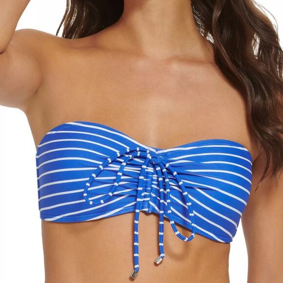 Tommy Hilfiger Striped Tie-Front Molded-Cup Bikini Top in Royal Blue & W… - Picture 3 of 3